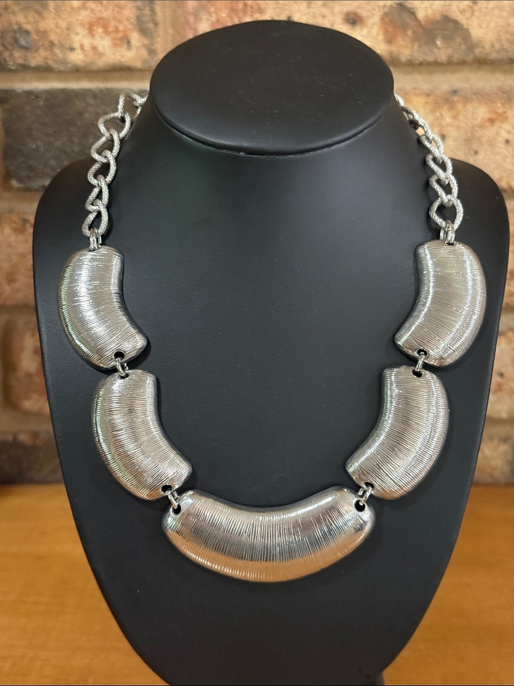 NY & Co Large Chunky Silver Tone Metal Thick Textured Bib Style Modern Necklace